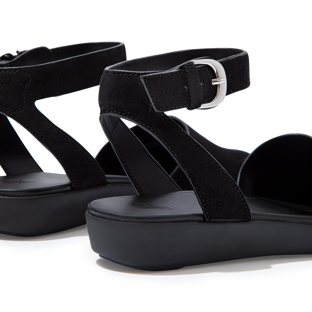 Fitflop Womens Sandals - Cova Suede Peep-toe - Black - 620-XGLVZH